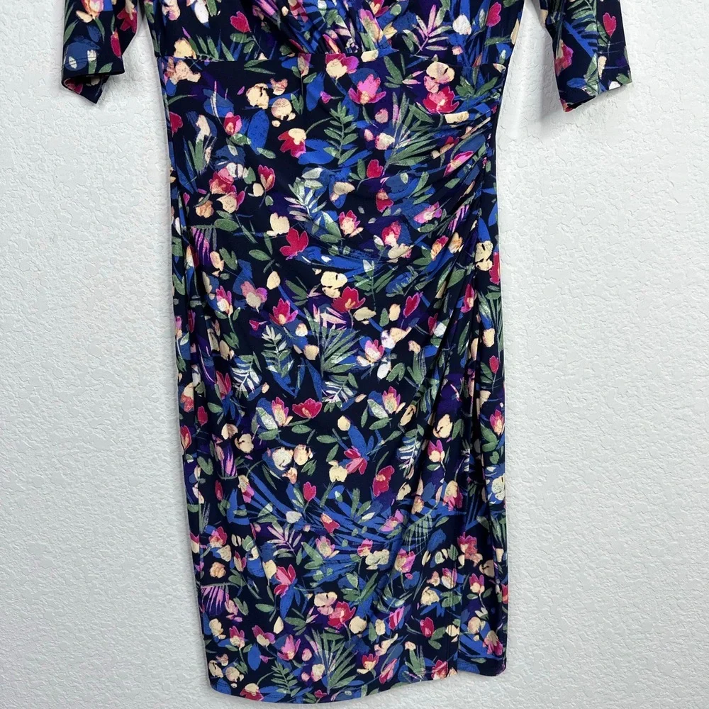 LRL Dress Womens Size 2 Floral‎ Short Sleeve Wrap Spring Romantic Easter Sheath